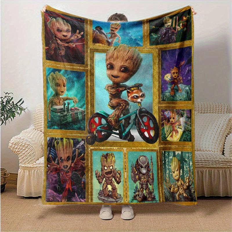1pc. Cute Groot and Rocket Raccoon Framed Art Print Blanket, Perfect for Home Decor, Office Use, Outdoor Activities, and Gift Ideas (80x120 cm)