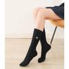 Cotton Thigh-high Socks, Women's Calf Socks with Embroidered Letters, Mid-calf Black, Half High Calf Reaching Knee, Trendy Spring and Autumn
