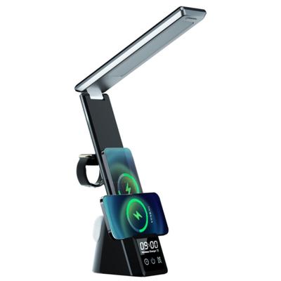 Multifunctional Table Lamp with Wireless Type-C Charger LED Clock 3in1 Desk Lamp Headset Wireless Charging Stand