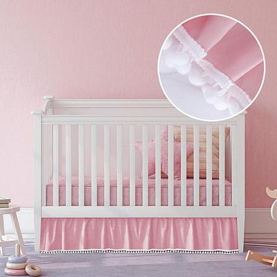 132*71cm Plush Ball Ruffled Crib Skirt Toddler Adjustable Elastic Bedding Crib Ruffle Bed Skirt Boys Girls Bed Cover With Pompom