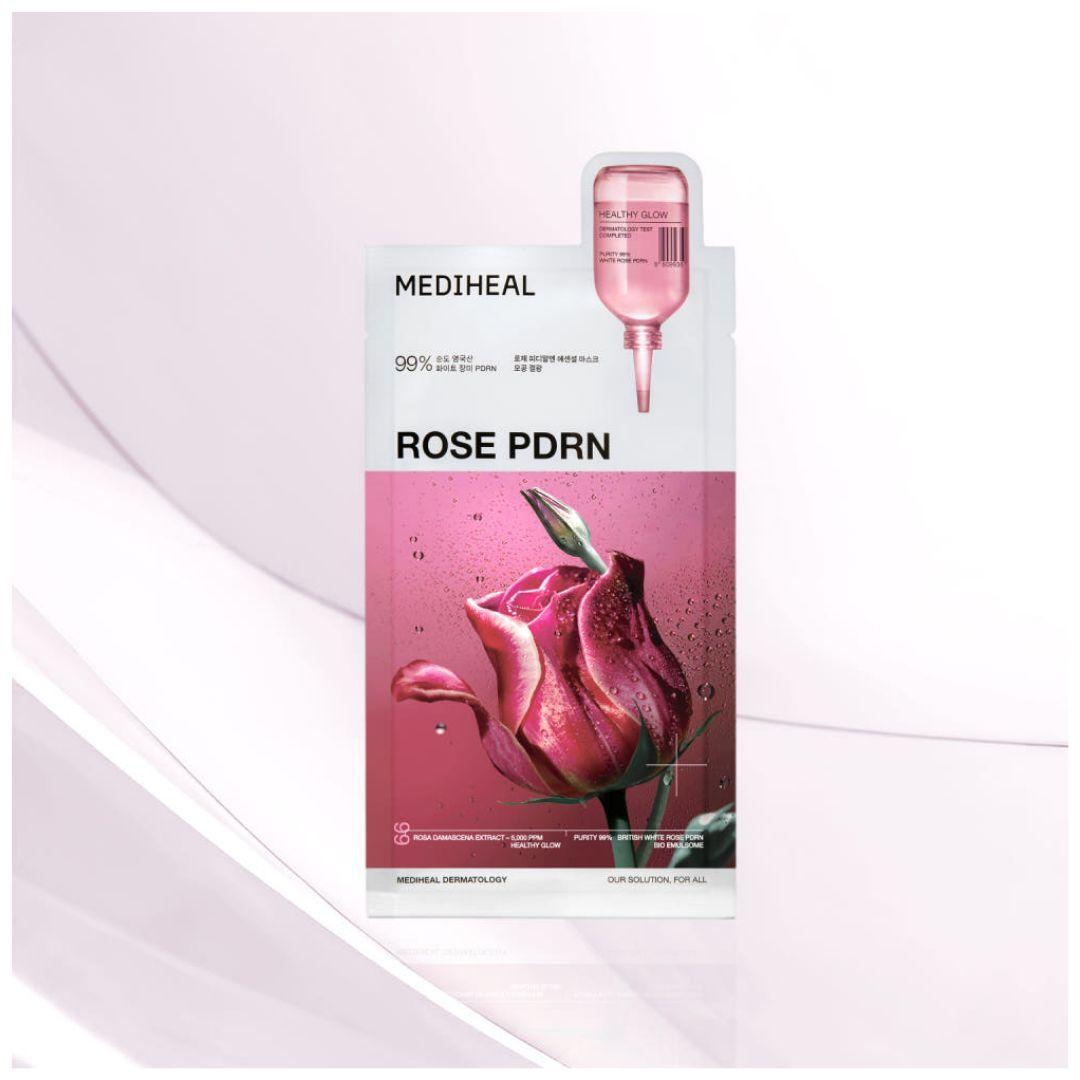 MEDIHEAL Essential Mask Rose PDRN Firming & Glow Sheet Mask 10 Sheets (24ml × 10) 1 Box (10 Sheets)