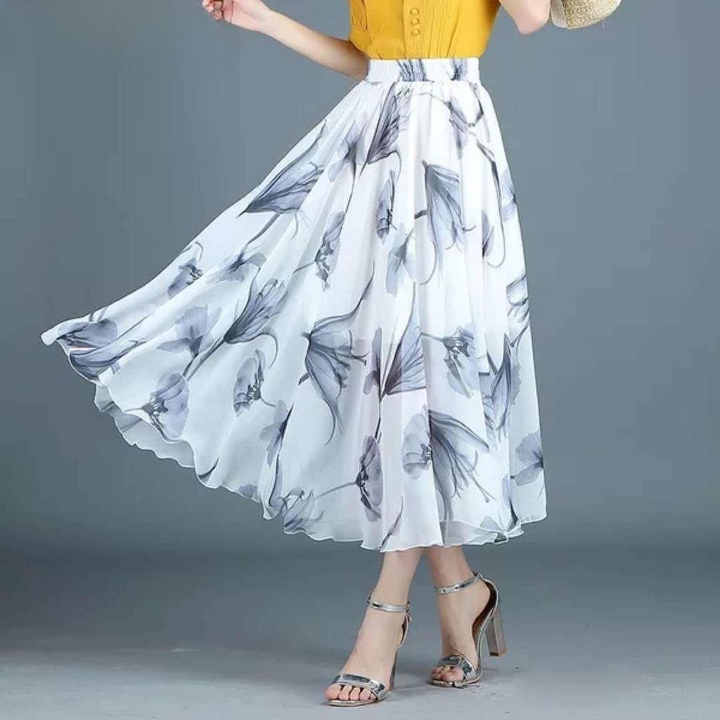 Summer Chiffon Skirt Long Plus Size Skirt Bohemian Floral Big Swing Female Beach Skirt Long Skirt Women's A-line Skirt