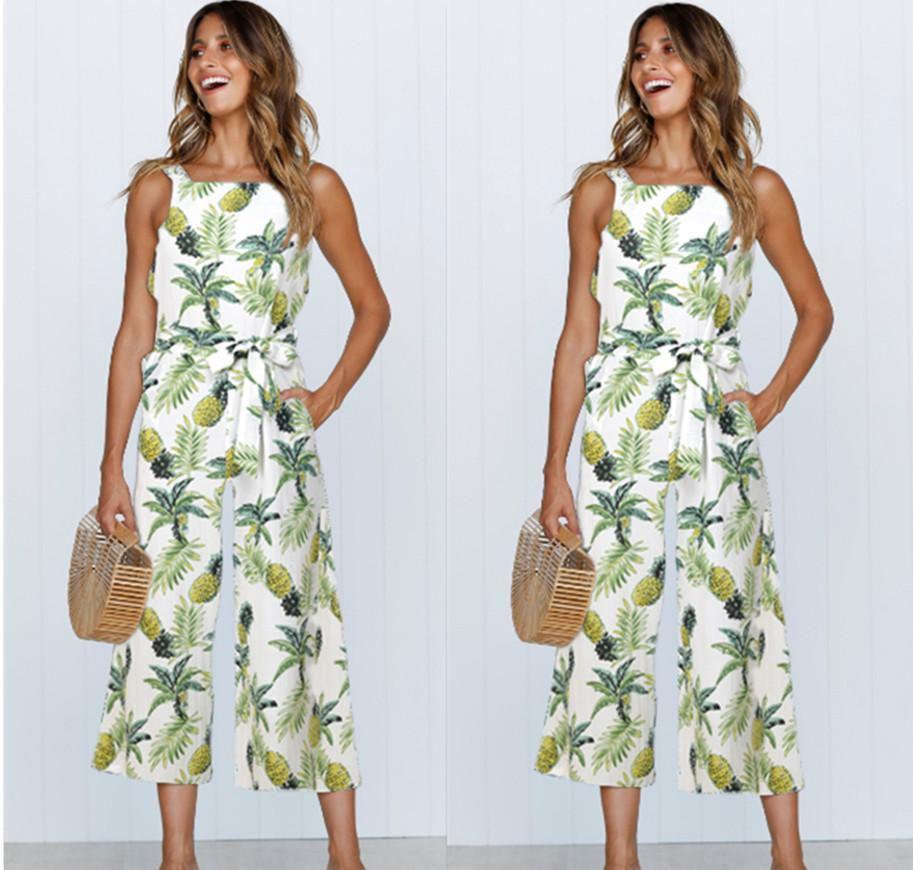 Elegant Summer Floral Print Off Shoulder Sleeveless Jumpsuit For Women Casual Rompers