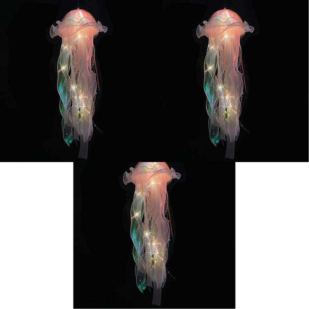 

3-5PCS Jellyfish Atmosphere Night Light Button Battery Hanging Ceiling Lantern with Ribbon&Bead LED Bulbs for Children Bedroom WHITE рожевий