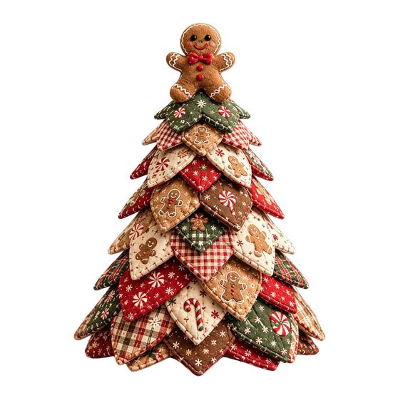 DIY Fabric Quilted Tree Decoration Christmas Kit,3D Patchwork Craft Set for Handmade Holiday Decor Home Beginners,Tabletop with Snowman/Reindeer/Santa