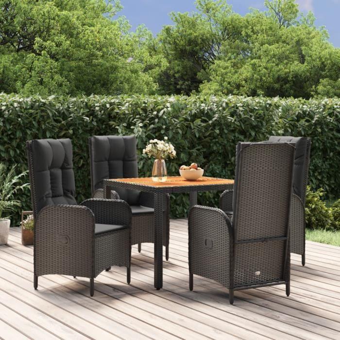 VidaXL Mobilier à dîner de jardin et coussins 5pcs Noir Résine tressée 3185069