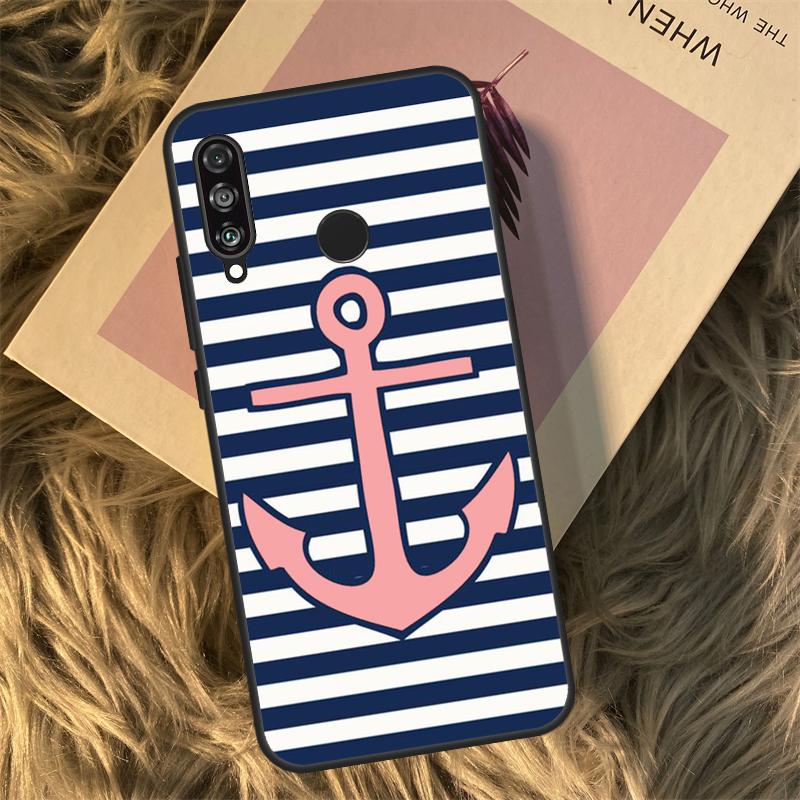 Stripes Anchor Boat Ship Wheel For Huawei Nova 11i 12i 3i 7i 8i 9 10 SE Y60 Y61 Y70 Y72 Y73 Y90 Y91 P20 P30 P40 Lite Case