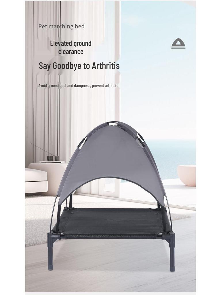Pet Camping Bed with Sunshade - High Load-Bearing, Elevated, Foldable Tent Bed for Dogs