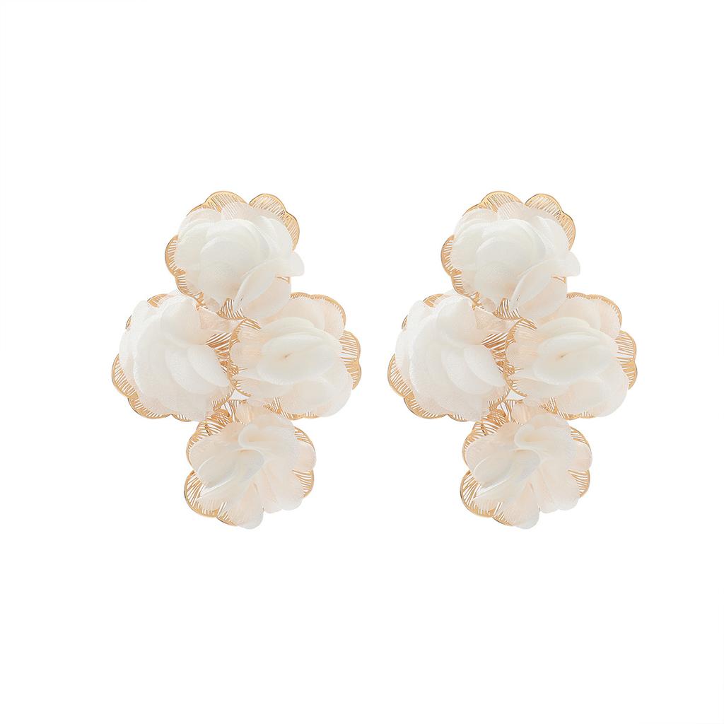 Openwork Chiffon Flower Earrings for Women, Hand-woven, Fashionable and Exaggerated Style.