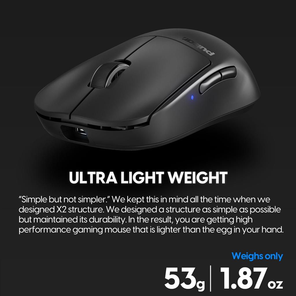 Pulsar Gaming Gears X2V2 Wireless Gaming 26000 DPI Optical Black Mouse, Ultra-Lightweight 53g, Ambidextrous, 2.4GHz, 1ms, Sensor, PAW3395,