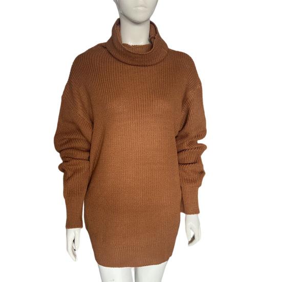 Turtleneck Pile Collar Long Sleeve Thickened Warm Pullover Sweater Women Autumn Winter Solid