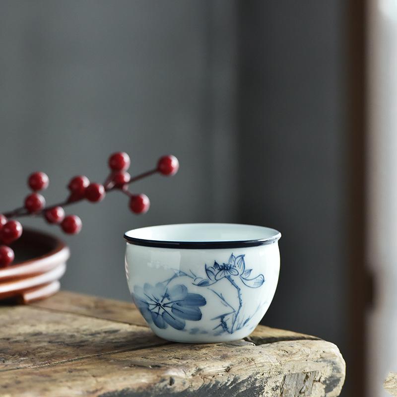 NEW Hand-painted Cylinder Tasting, Single Cup for Home Use, Vintage Personal Underglaze Color Kung Fu Tea Bowl Wholesale