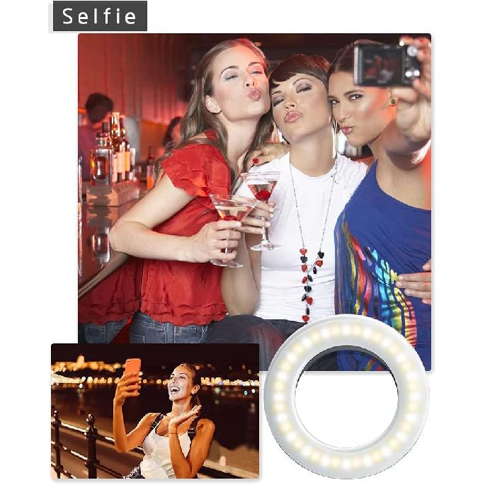 XINBAOHONG Selfie Ring Light Rechargeable Portable Clip-on Selfie Fill Light with 40 LED for Smart Phone Photography, Camera Video, Girl