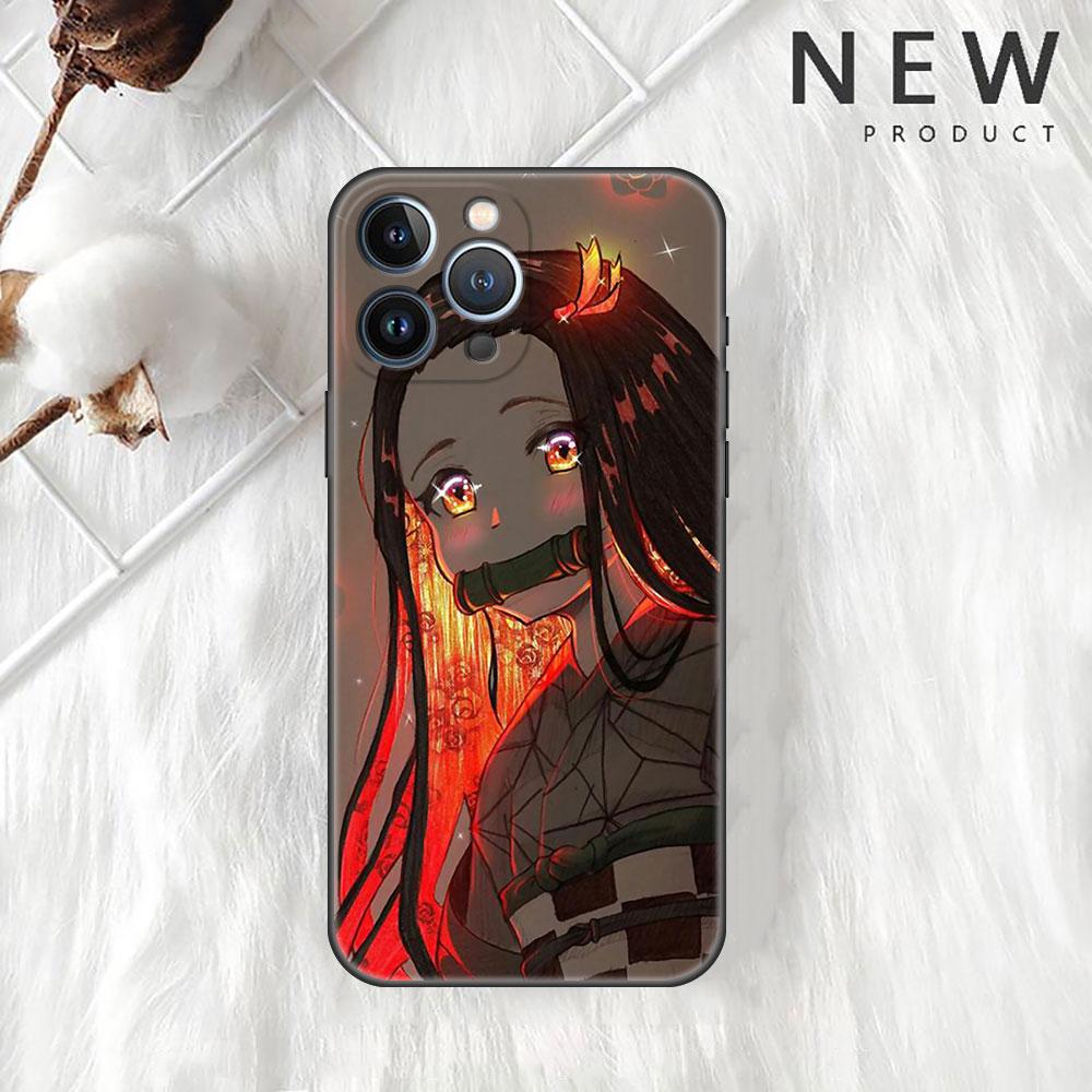 Pouzdro Case Pro Apple iPhone 14 11 13 7 12 Pro 7 XR XS Max 8 Plus 6 14Pro 13Mini Černé Měkké Telefonní Coque Anime Demon Slayer