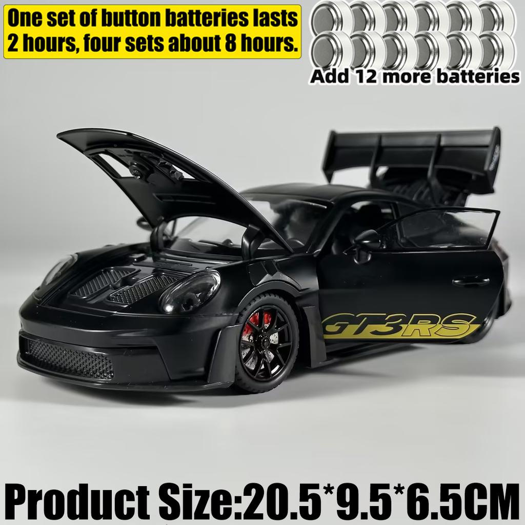1:24 Porsche 911 GT3 RS 992 Generation GT Sports Car Alloy Metal Diecast Model Car Sound & Light Pull Back Toy Collectibles Gift