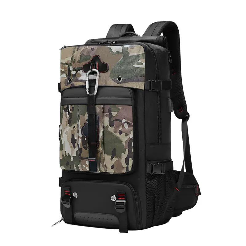 Men's Large Waterproof Travel Backpack with Wet/Dry Separation and Multifunctional Design, Ideal for Outdoor and Mountaineering Activities.