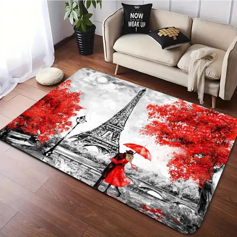 Eiffel Tower Paris Rug for Living Room Area Rug Watercolor Frech Style City of Love Couple Bedroom Doormat Women Non-Slip Carpet