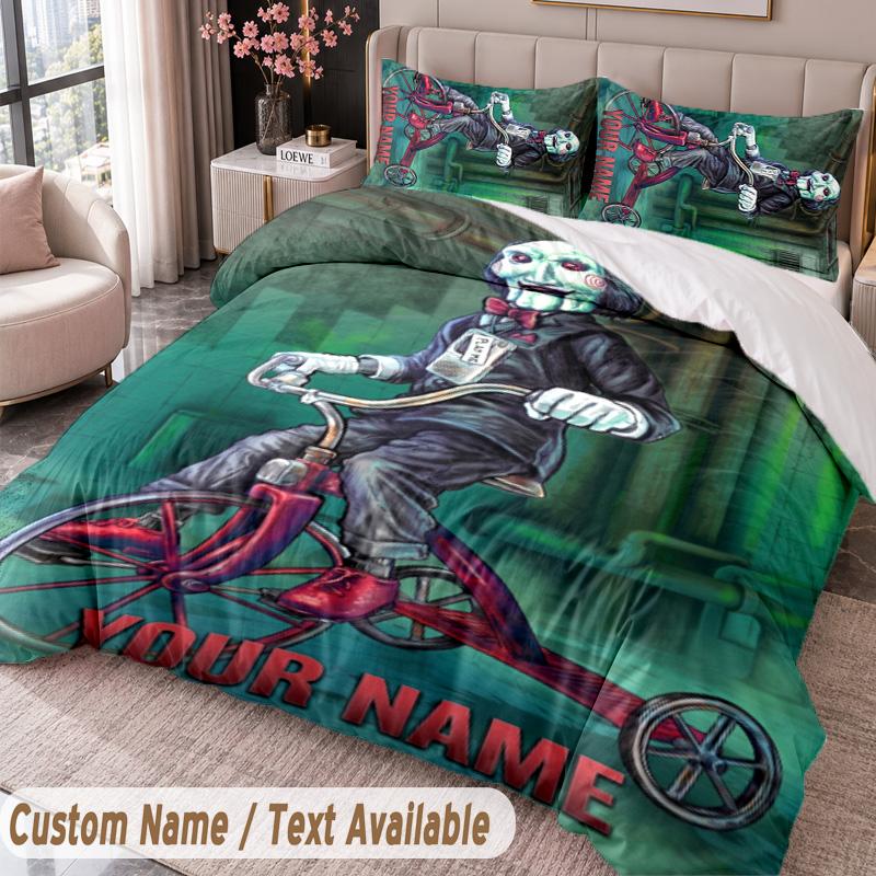 Custom Name Text 3Pcs Bedding Set Saw Billy the Puppet Duvet Cover And Two Pillowcases