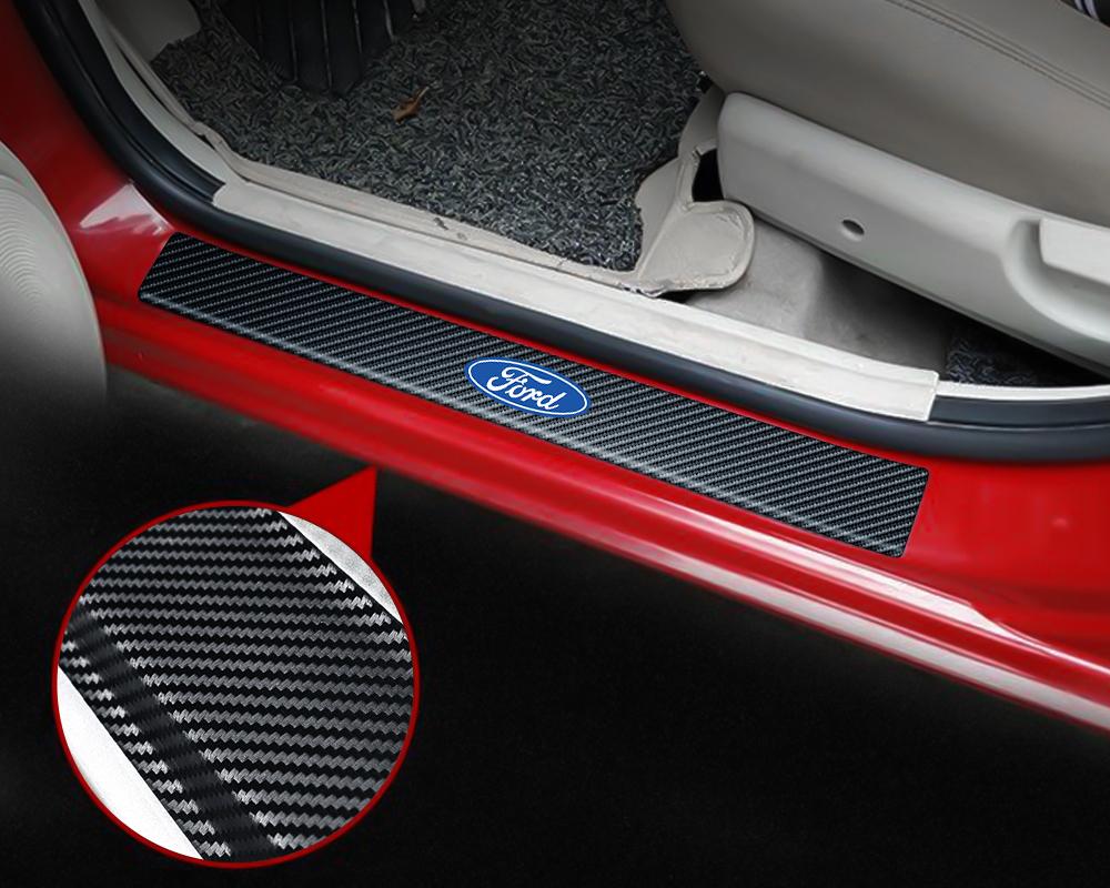4Pcs Car Door Sill Carbon Fiber Badges Protector Stickers for Ford Explorer Focus 2 3 4 MK2 MK3 MK5 Fiesta MK7 Mondeo MK4 Fusion