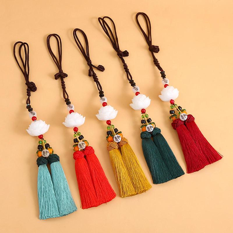 Auto Interior Car Pendant Lotus Decor Rearview Mirror Dangling Ornament Resin Tassel for SUV Truck