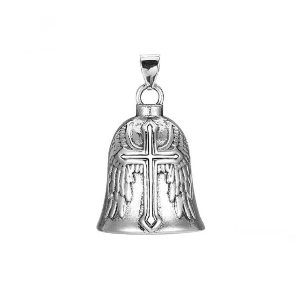 Retro Motorcycle Guardian Bell 3D Design Evil Spirit Trap Bell Vintage Cross Pendant Bell  Men