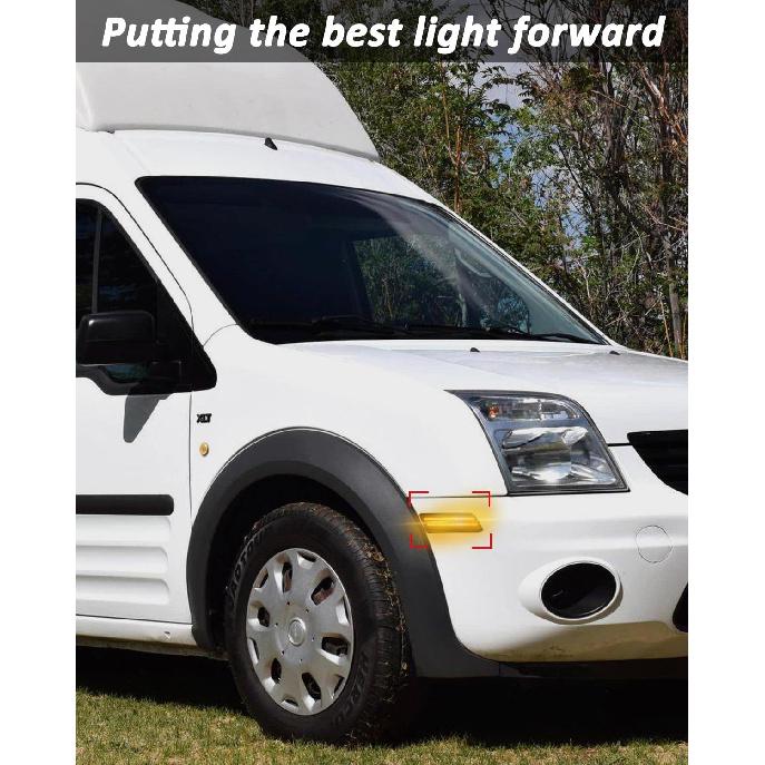 Bestview Side Marker Light Assembly Compatible for Fo-rd Transit Connect 2010-2013, Amber Front Fender Bumper Lamps, Smoked Lens 2PCS