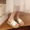 Breathable woven thick-soled slippers women's 2025 new outer wear heightening sandals summer ins beach one-word sandals