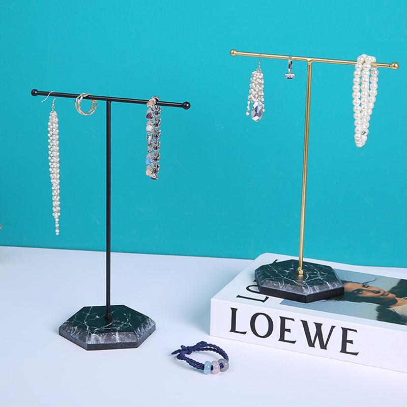 Earring Necklace Ring Bracelet Jewelry Holder Marble Pattern T-Shaped Jewelry Display Organizer Holders Metal Storage Racks