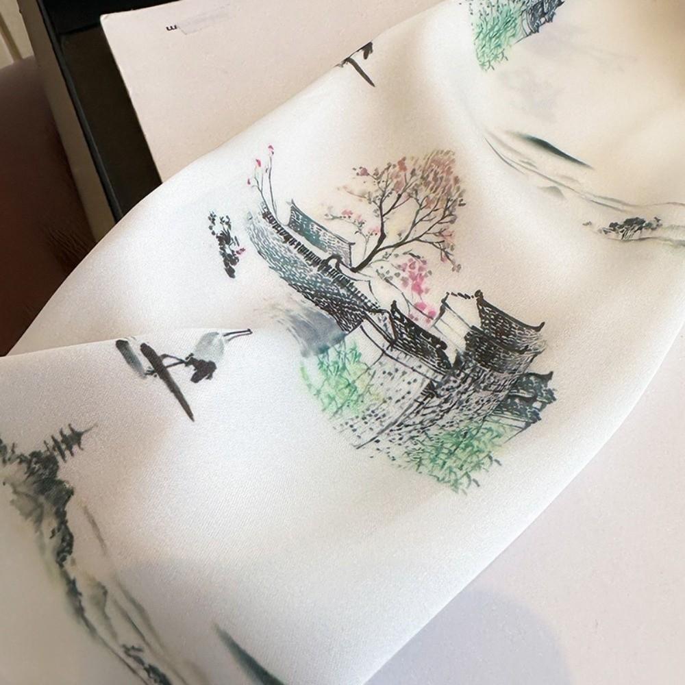 Magnetic Buckle Pearl Magnetic Clasp Scarf Thin Women's Shirt Necklace Elegant Silk Scarf  Women