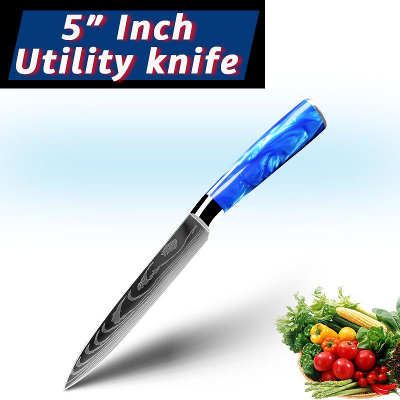 10pcs Stainless Steel Knife Set Blue Resin Handle Chef's Knife Kitchen Knife Japanese Knife Peel Knife