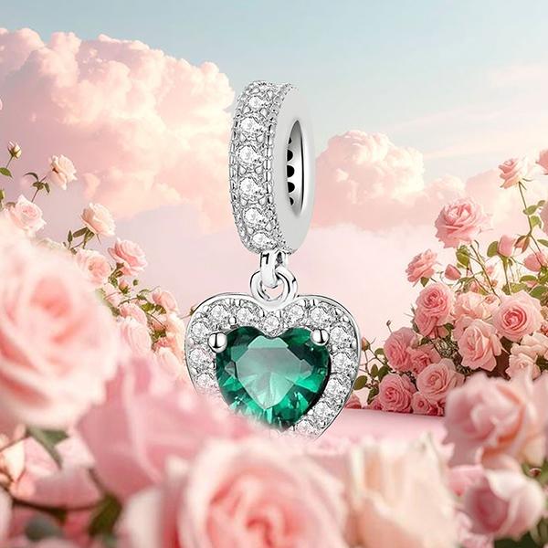 925 Silber Anhänger Zirkonia Rosa Liebesherz Charms Perlen Passend für Original Armband Armreifen DIY Schmuck Für Frauen