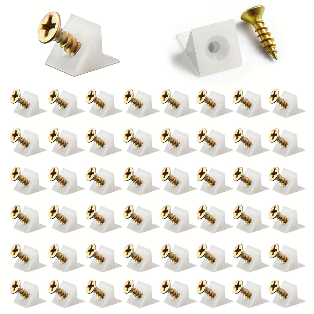 50pcs Furniture Mending Wedges Drawer Bottom Sagging Repair Fix Plastic Corner Bracket with Self-tapping Screws