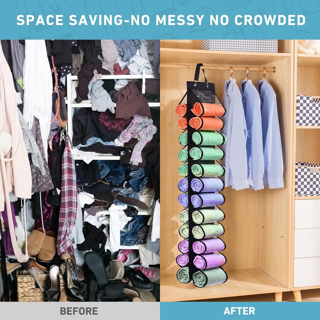 24 Pockets Dual-Sided Hanging Storage Bag Wardrobe Door Back Leggings Vest Towels Organizer