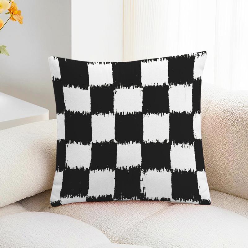 Black and White Plaid Print Decorative Pillowcase Bedroom Living Room Square Cushion Pillowcase