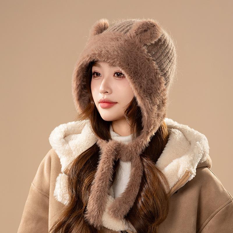 Women S Winter Warm Knitted Hat Cute Ear Flap Cycling Windproof Beanie