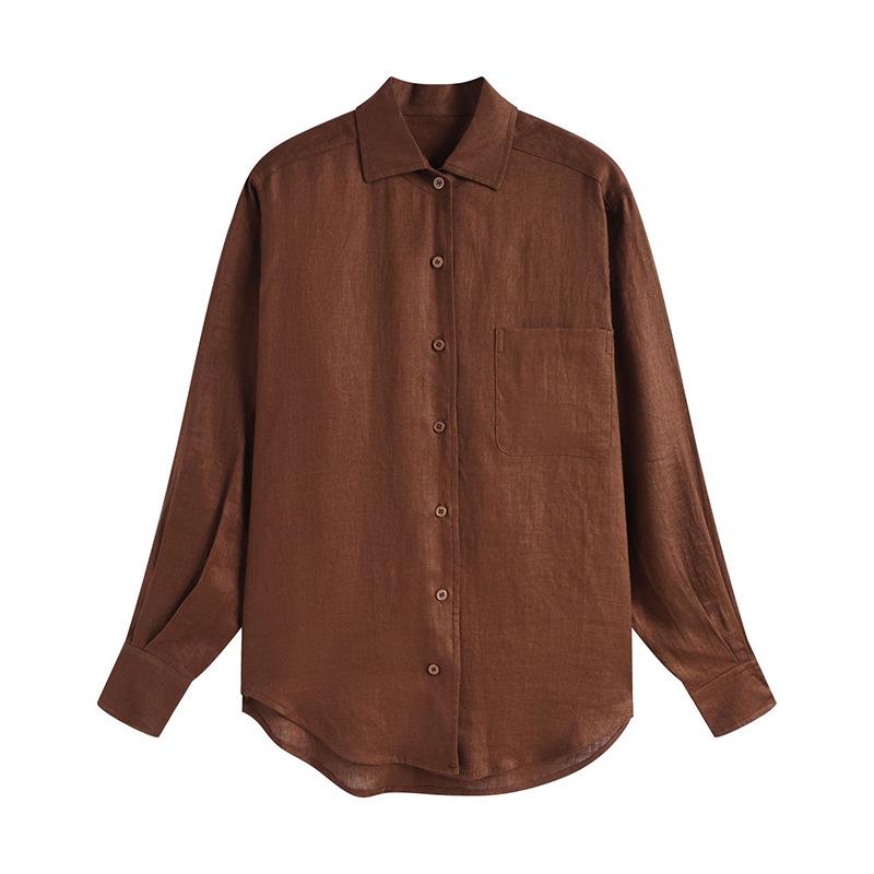 Women's 2025 Fall/Winter Long Sleeve Linen Shirt - Elegant Commuter Layering Top