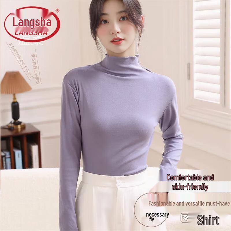 

Langsha Women s Slim Fit Half-High Neck Ruffled Long Sleeve Base Layer Top One Size