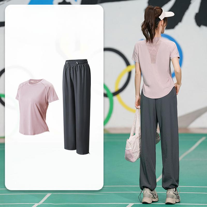 Professional Quick Dry Sports Set Summer Breathable Running Yoga Loose Fitness Short Sleeve Workout Outfit