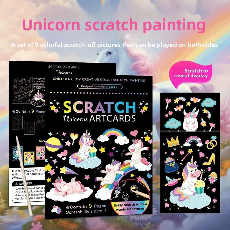Kit de Tarjetas de Papel para Pintar Scratch Art de Color Arcoíris Mágico de 9 Piezas/set Tablero de Dibujo de Animales de Dibujos Animados Juguetes de Dibujo Juguete Educativo DIY