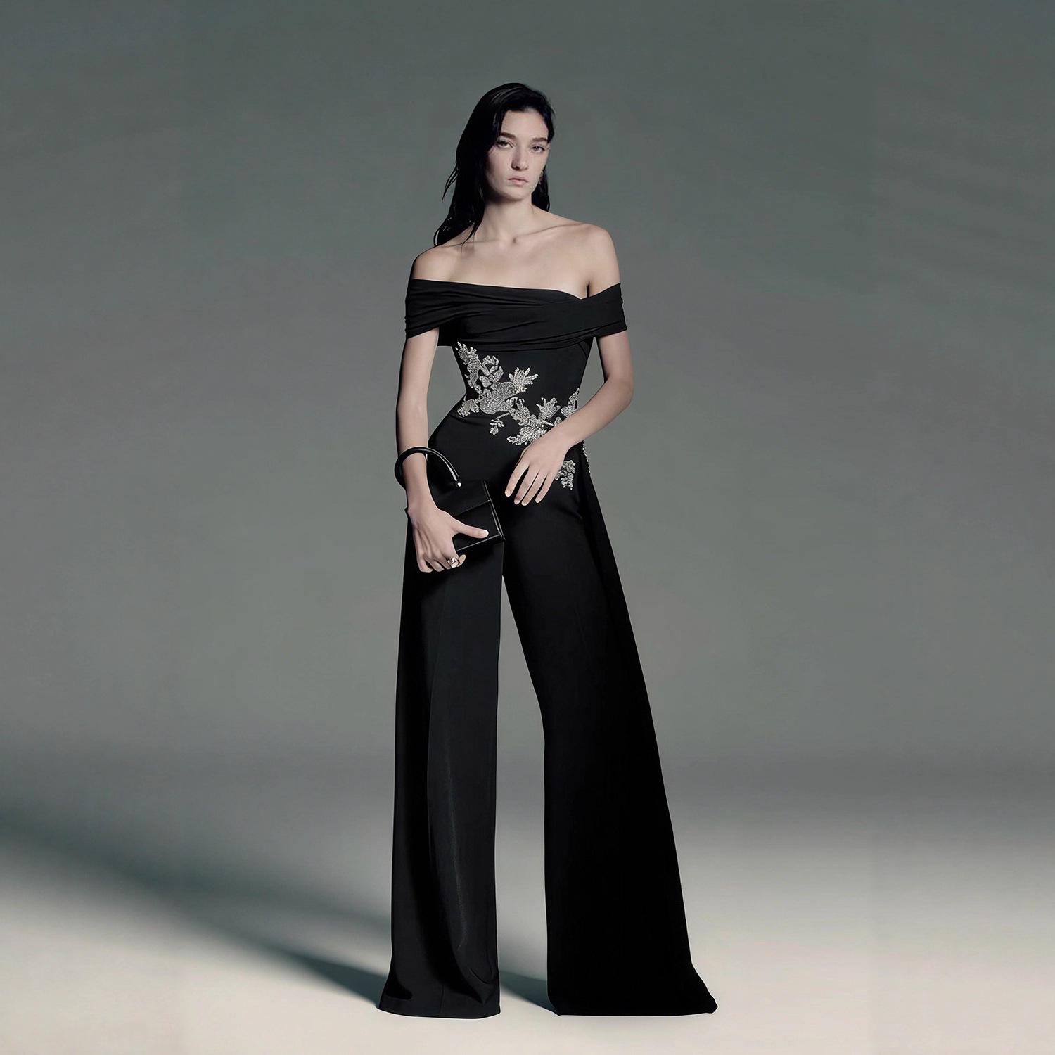 Европейский и американский стиль Стразы Высокая талия Облегающий Бандажный комбинезон (2025) Medium чёрный