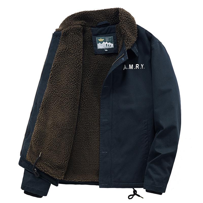 Giacca in Cotone Ispessito con Pile da Uomo Invernale Tuta da Volo Militare Tooling Agnello Pile Revers