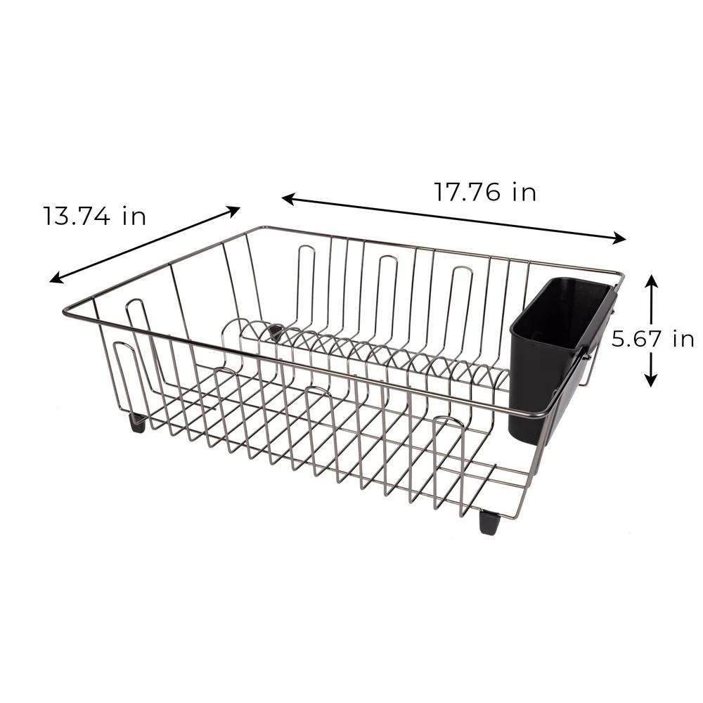 Large Wire Dish Rack Kitchen Organizer Drying Rack with Cutlery Cup Countertop Storage Black Chrome Rust Resistant Metal