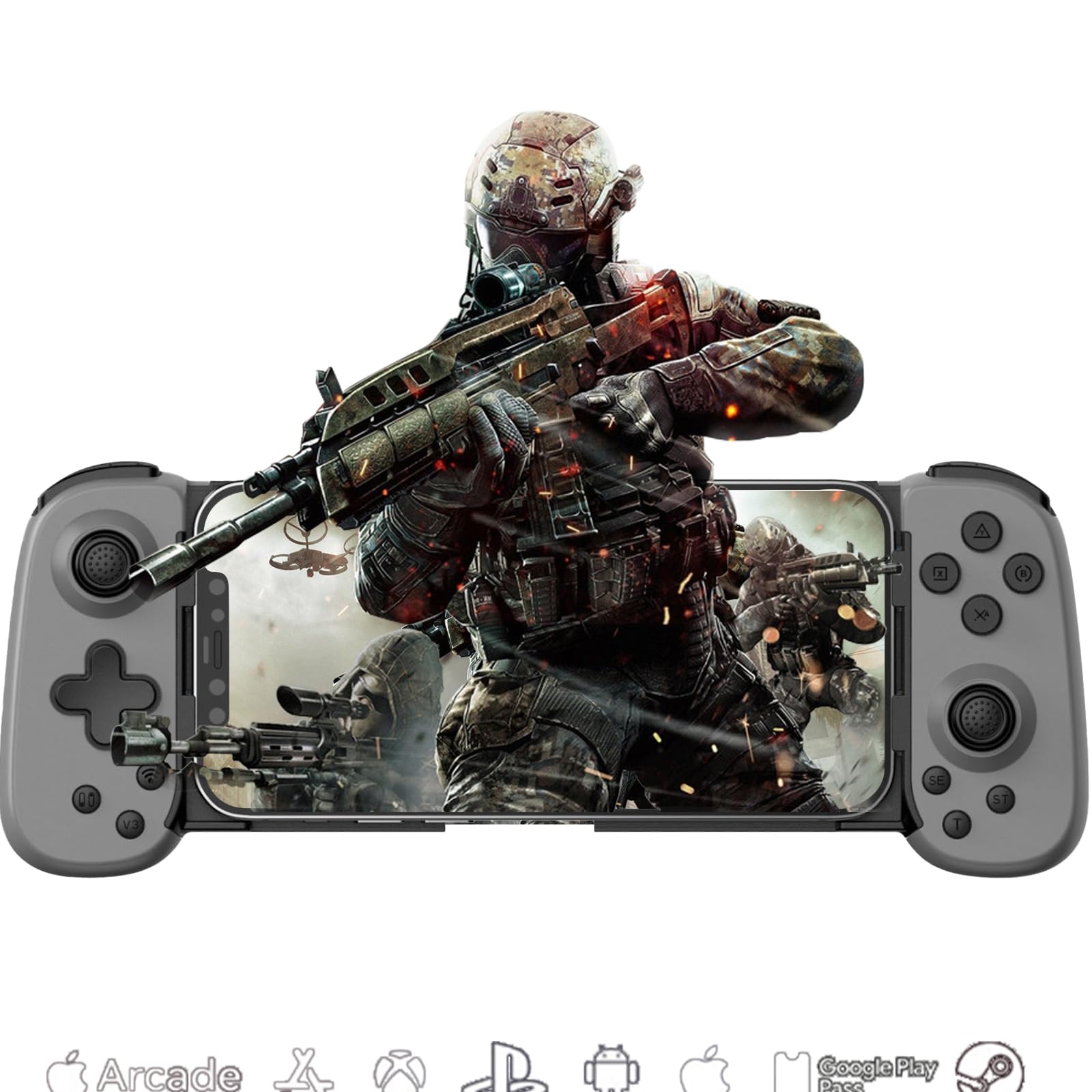 

Мобільний контролер Megadream для сумісний з та ПК Консоль Бездротовий Сірий Телефони/Планшети iOS/Android/Switch/PS3/4, PS, Xbox, Стрімінг, Підключення, сірий колір