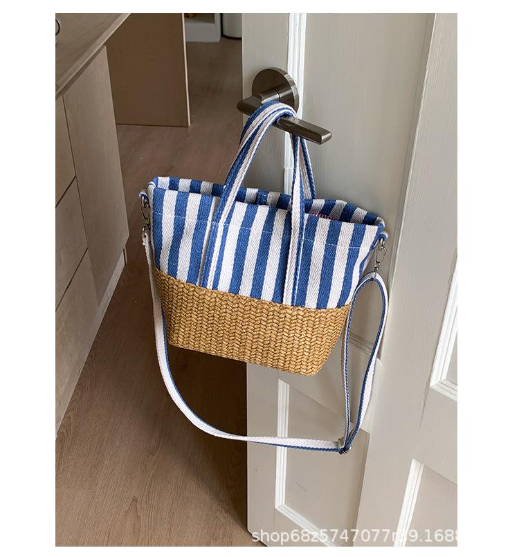 Fashion striped portable small bag women s 2025 new niche design bucket canvas bag commuter shoulder messenger bag