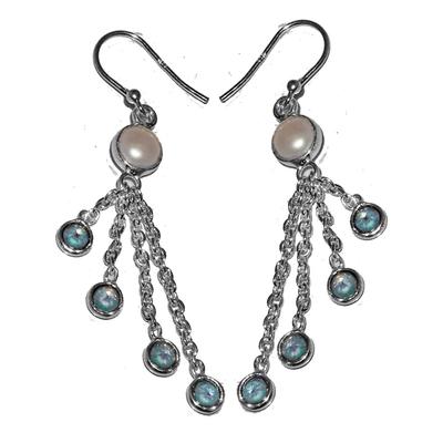 Blue Topaz, Pearl Gemstone Earrings Solid 925 Sterling Silver Handmade Earrings Jewelry Gift For Women And Girls E-2104