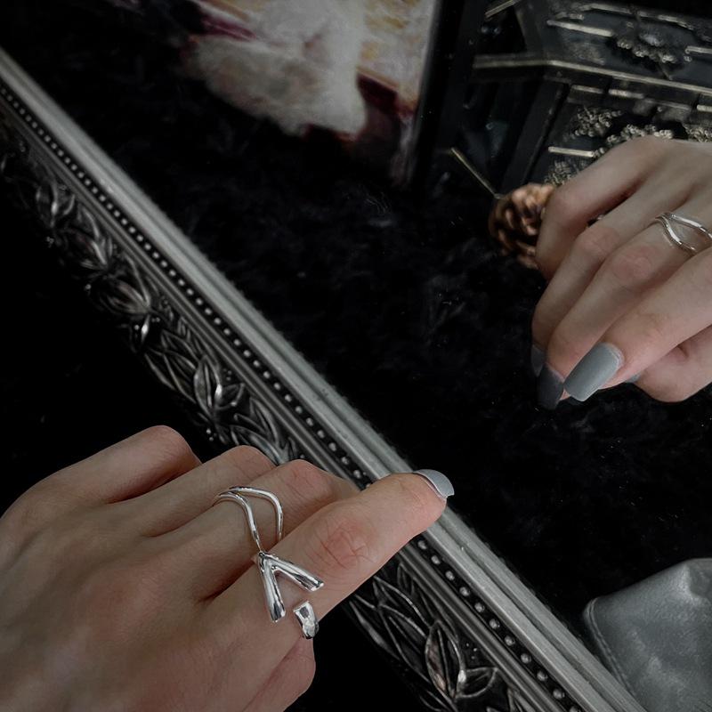 S925 Sterling Silver Y-shaped Ring: Niche Design, Heavy Industrial Style, Adjustable Open Ring for Women.