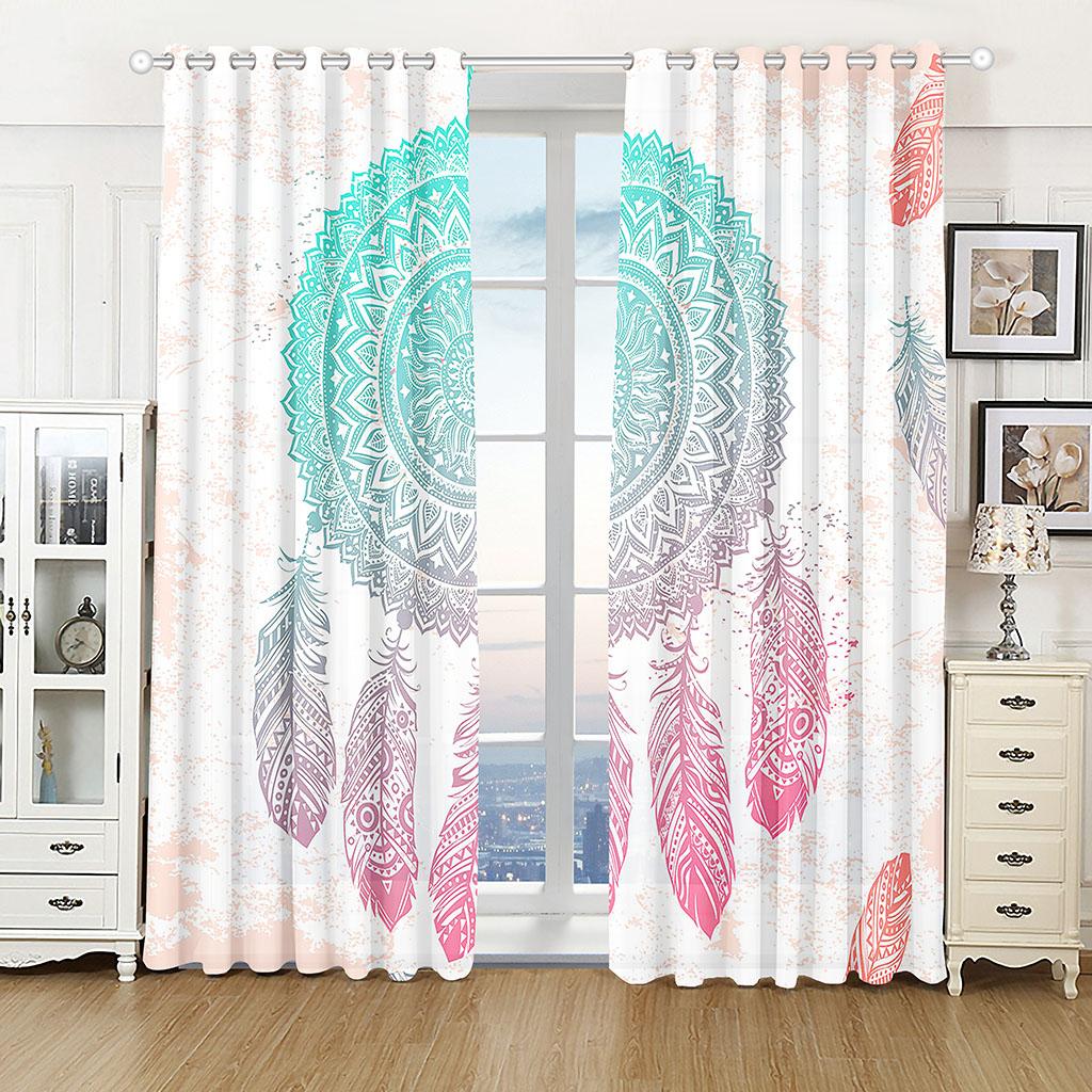2pcs Window Curtain Boho Dream Catcher Curtains Bohemian Blackout Window Curtain for Girls Children Women Bedroom Feather