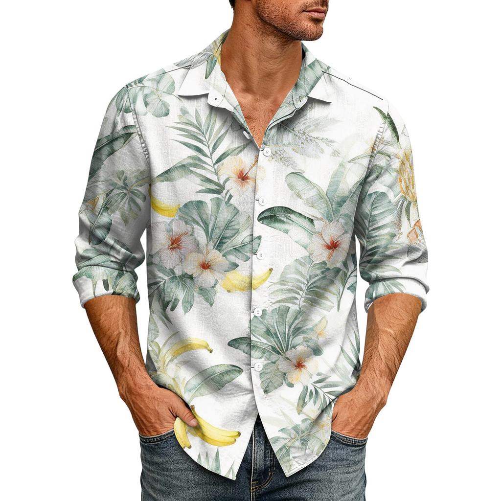 Hawaii Print - Men's Casual Long-Sleeved Shirt