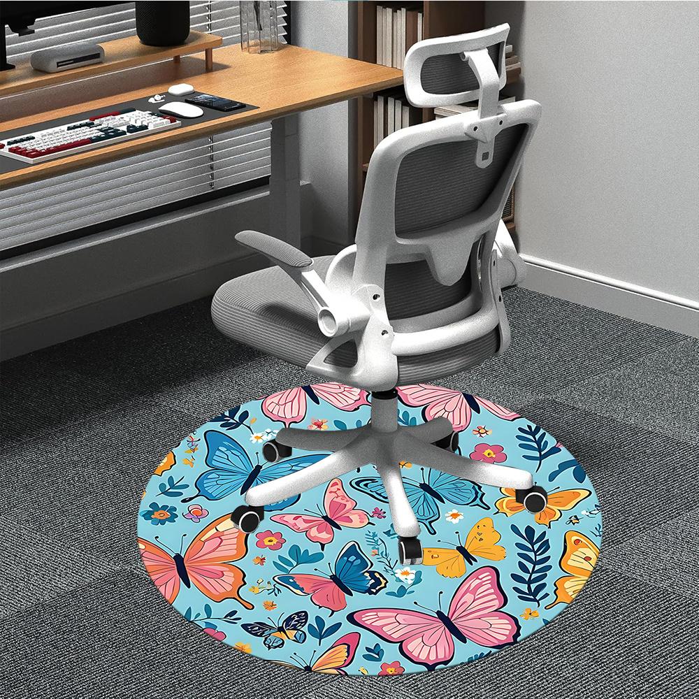1pc Butterfly Garden Office Round Area Rug, Indoor Mat Suitable ForOffice, Under Office Chairs Bedroom Living Room Home Decor, Room Decot257
