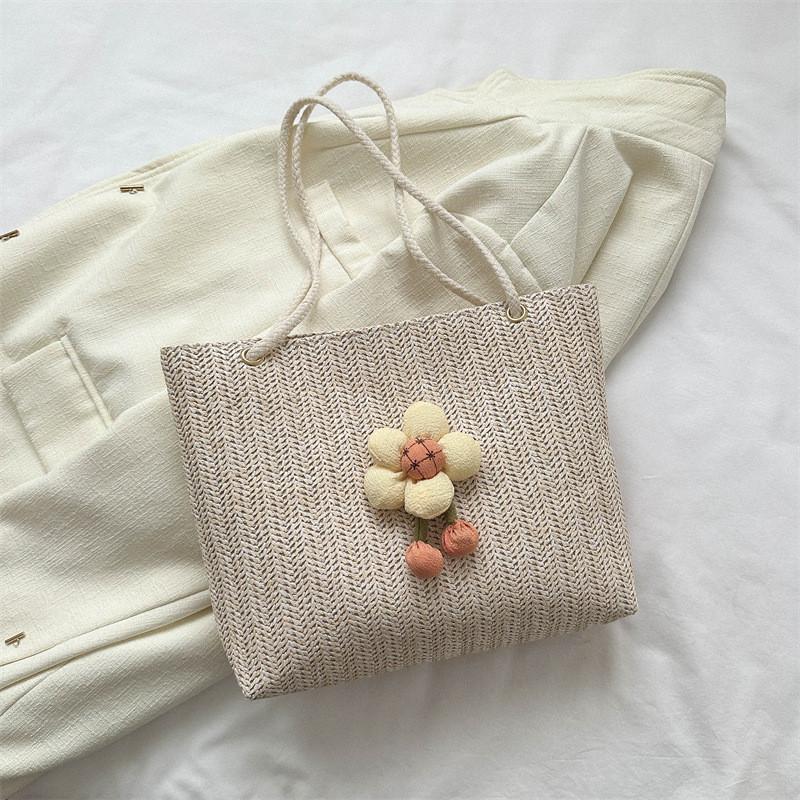 

Trendy 2023 Summer Woven Tote Bag For Women Casual Floral Straw Shoulder Bag StyleB